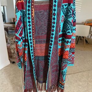 NWOT Colorful Knit Aztec Cardigan with Fringe